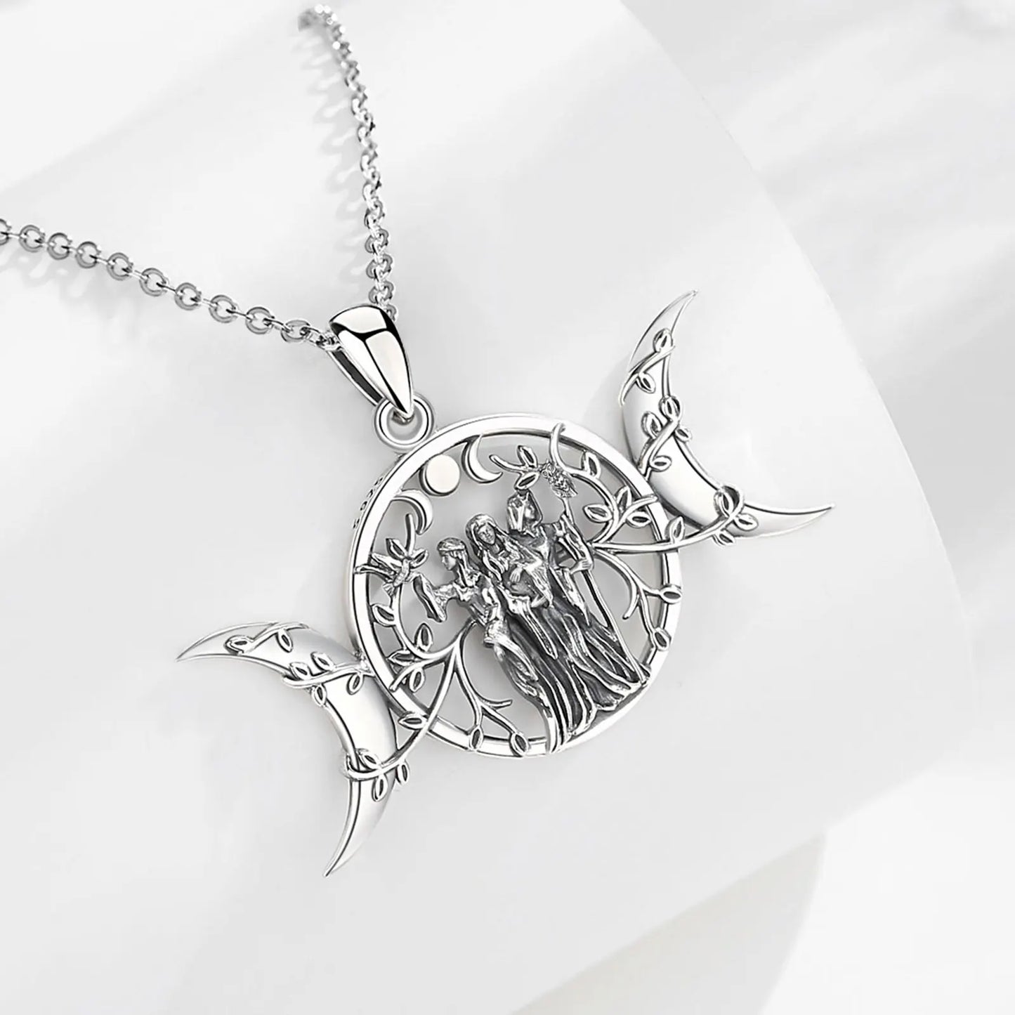 925 Sterling Silver Triple Moon Goddess Necklace