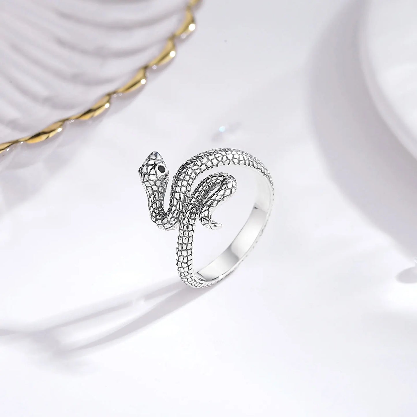 925 Sterling Silver Snake Cubic Zirconia Adjustable Ring