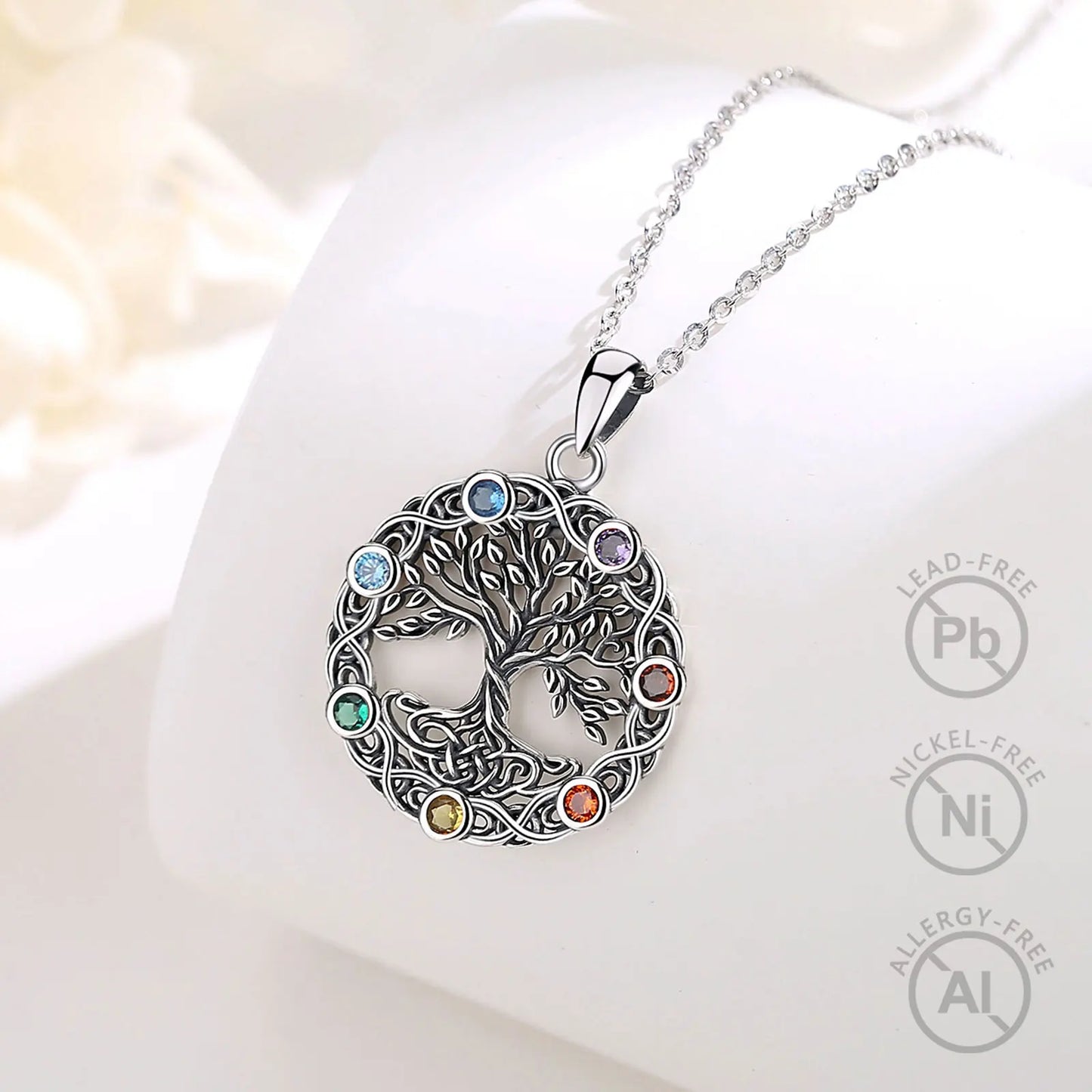 925 Sterling Silver Tree of Life Chakra Necklace