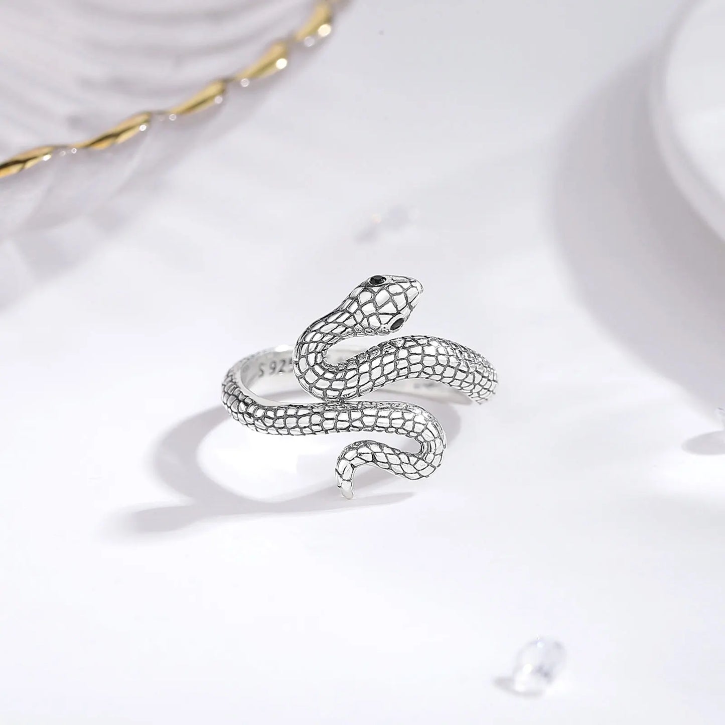 925 Sterling Silver Snake Cubic Zirconia Adjustable Ring