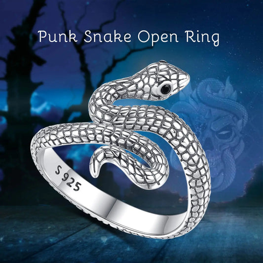 925 Sterling Silver Snake Cubic Zirconia Adjustable Ring