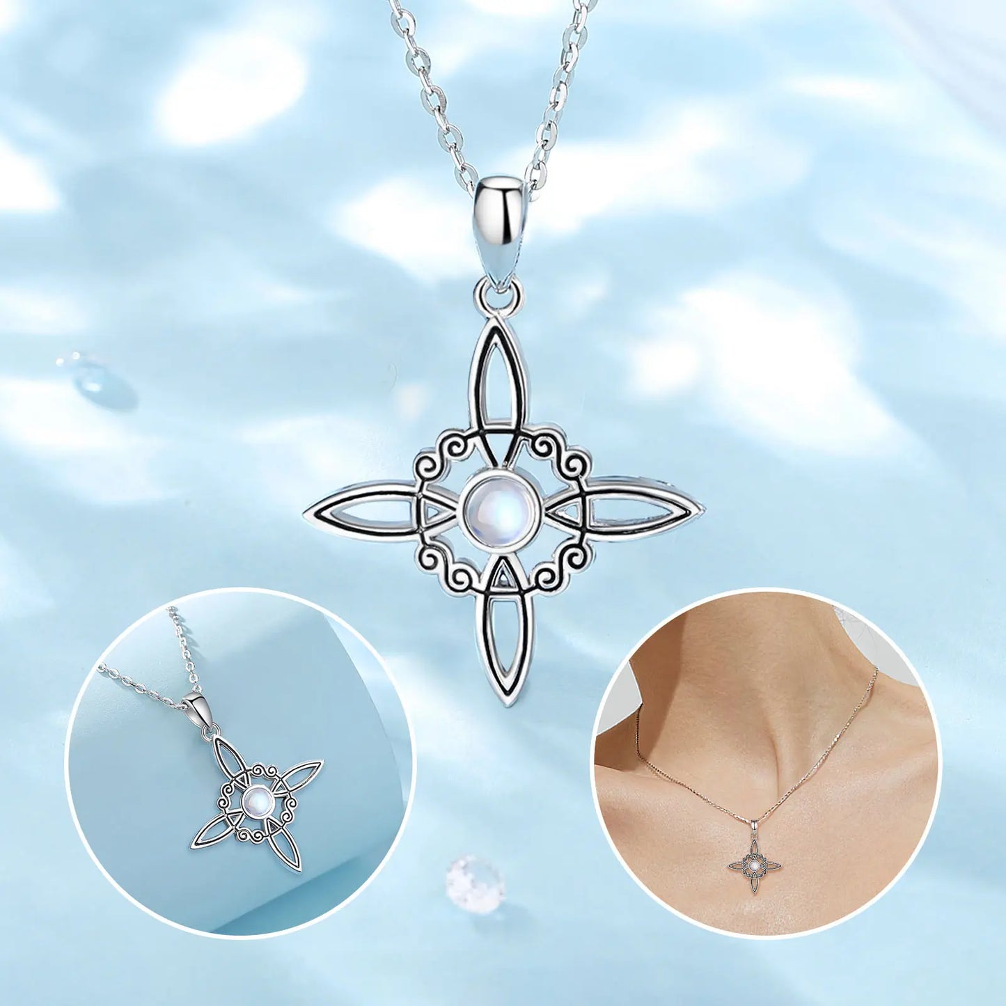 925 Sterling Silver Witches Square Knot Moonstone Necklace