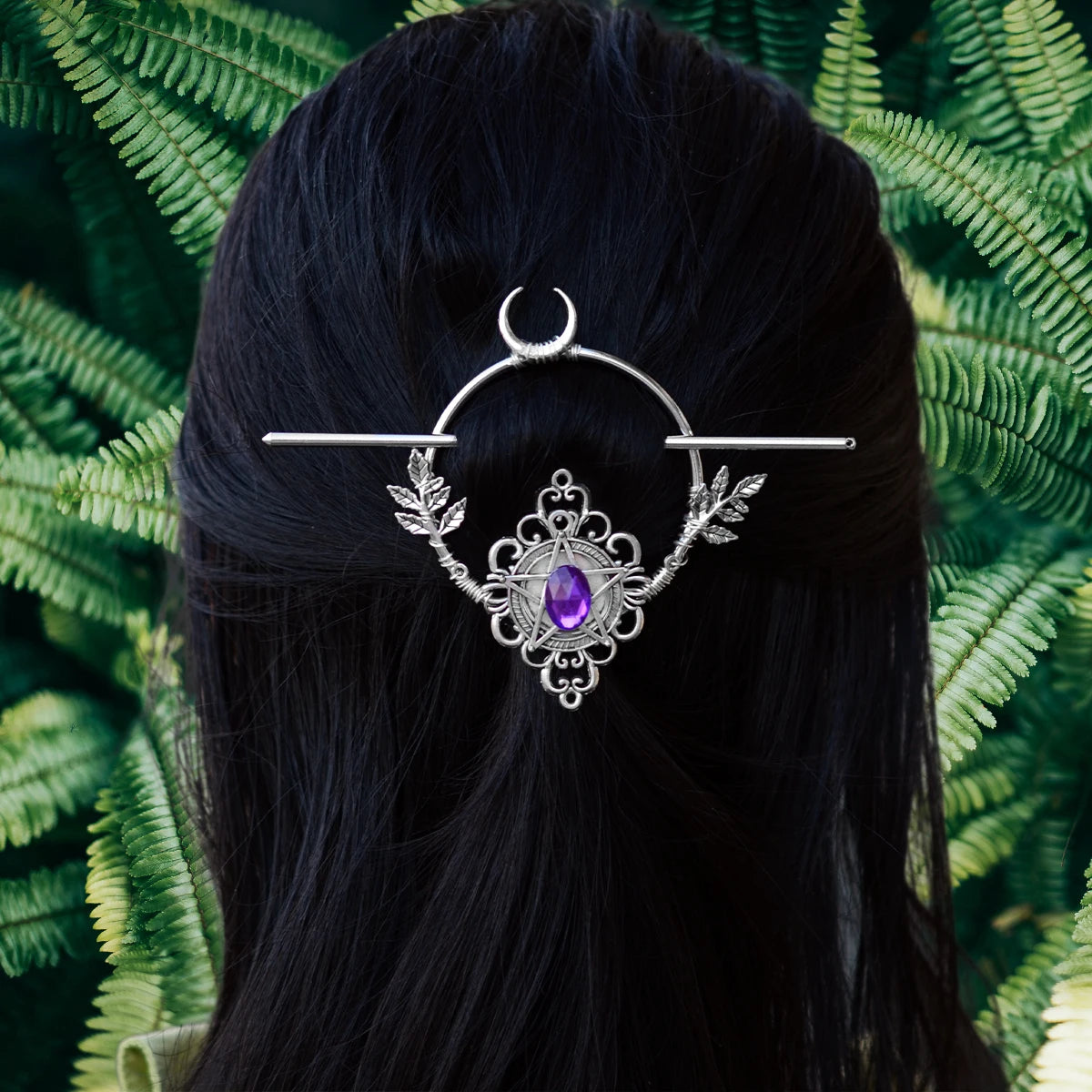 Pentagram Crescent Moon Hairpin