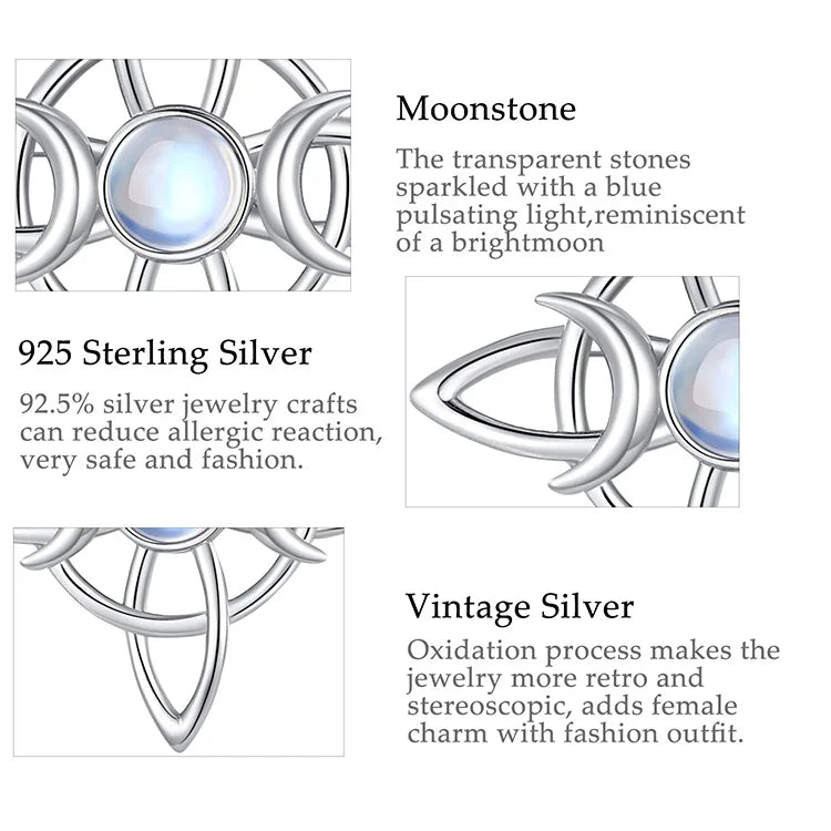 925 Sterling Silver Celtic Triple Moon Moonstone Necklace