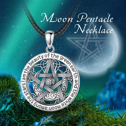 925 Sterling Silver Moon Pentagram Necklace