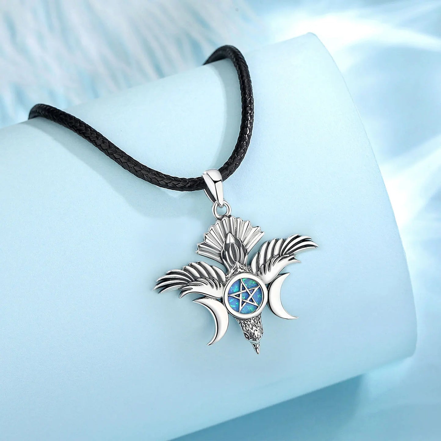 925 Sterling Silver Raven Triple Moon Necklace