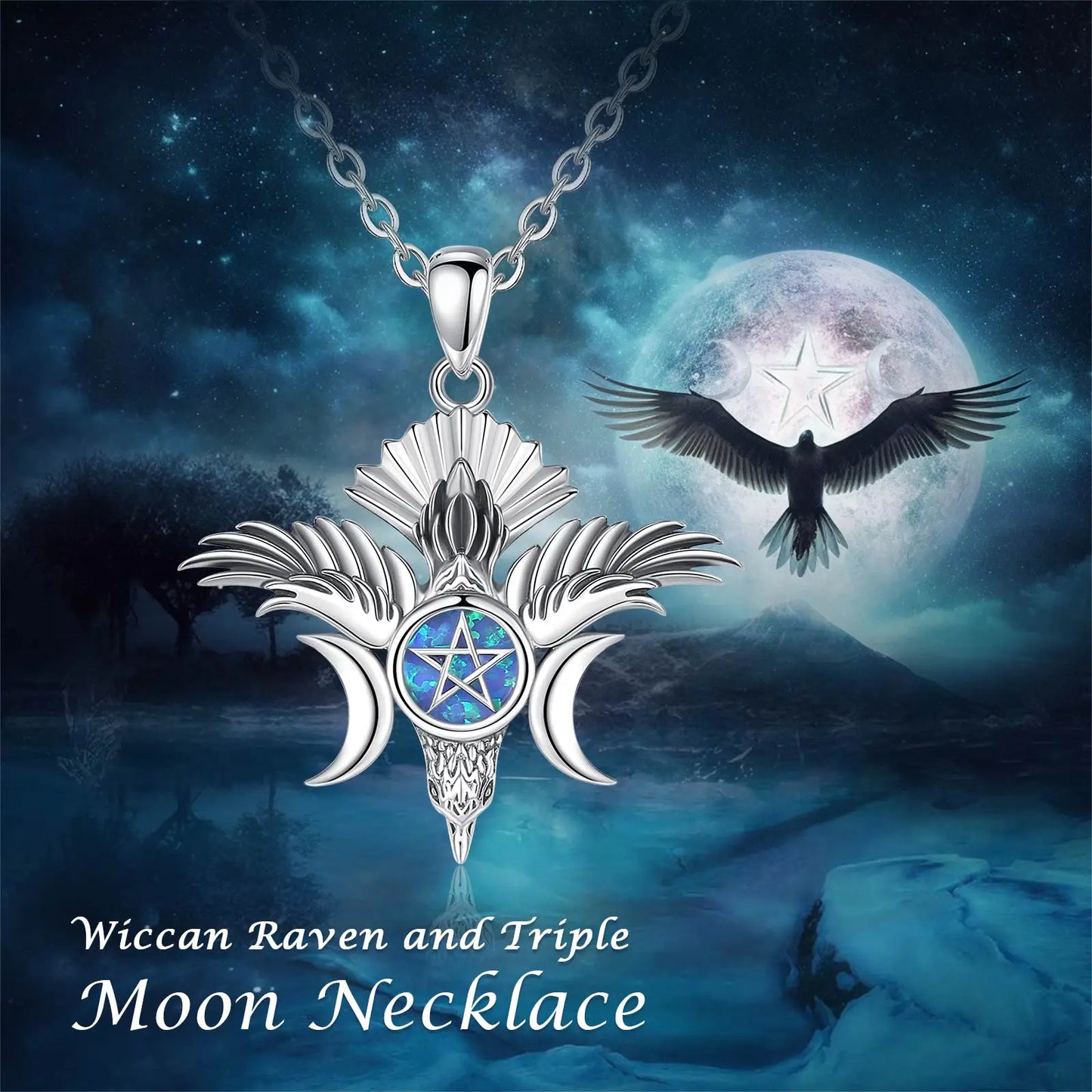 925 Sterling Silver Raven Triple Moon Necklace