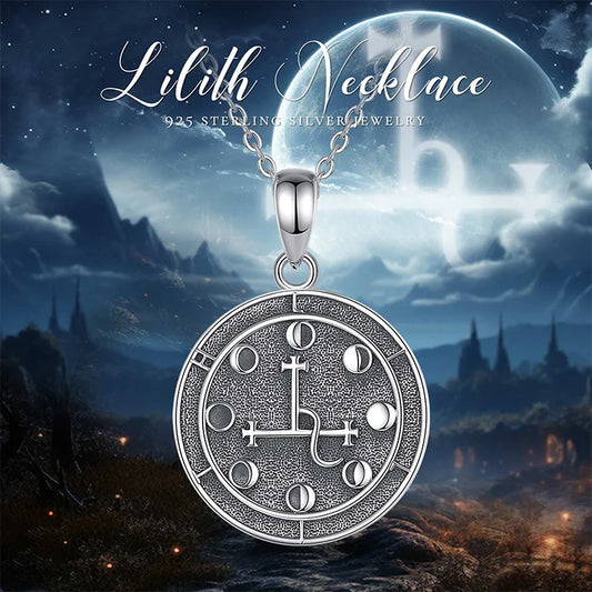 925 Sterling Silver Lilith Moon Phase Amulet Necklace