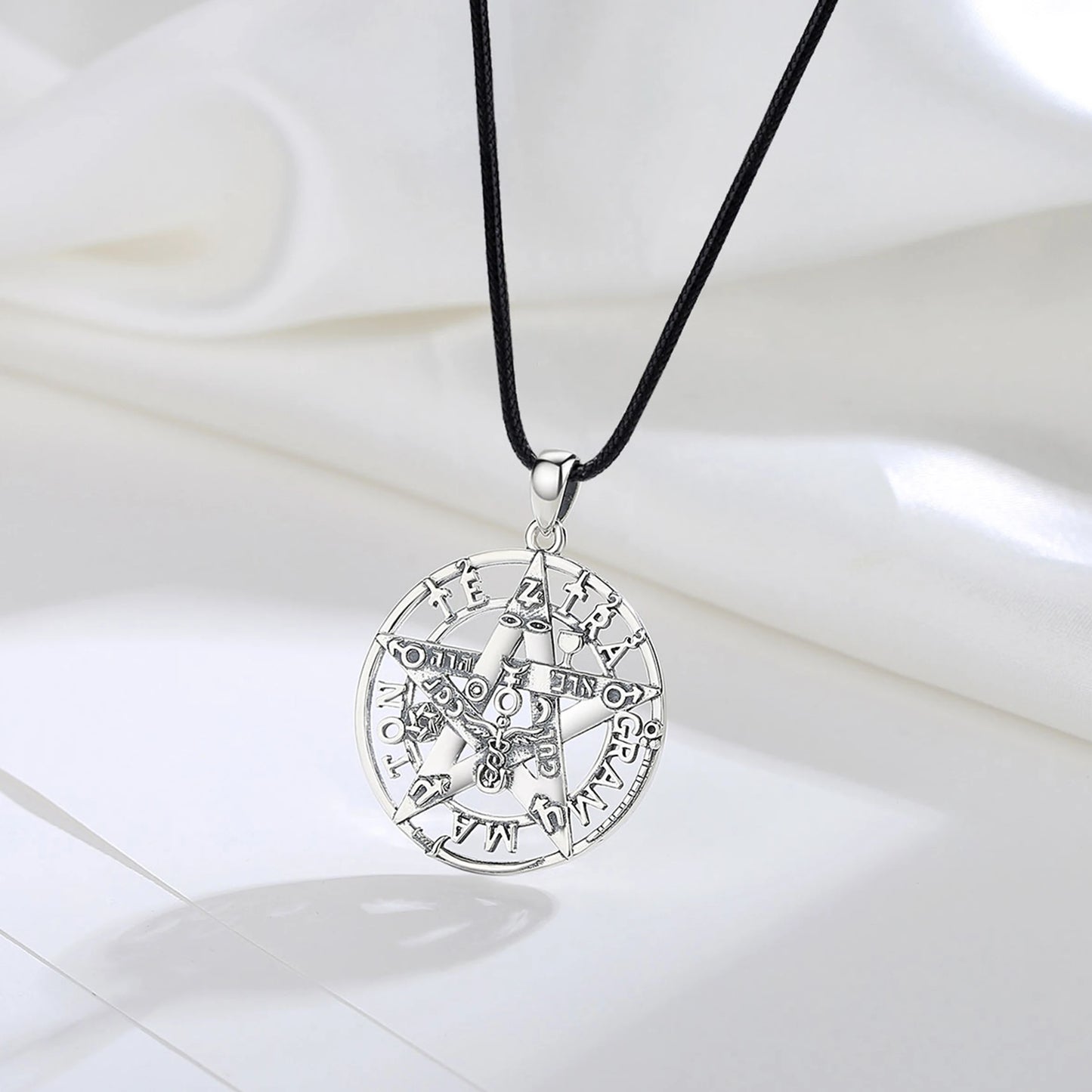 925 Sterling Silver Tetragrammaton Pentagram Necklace With Cubic Zirconia