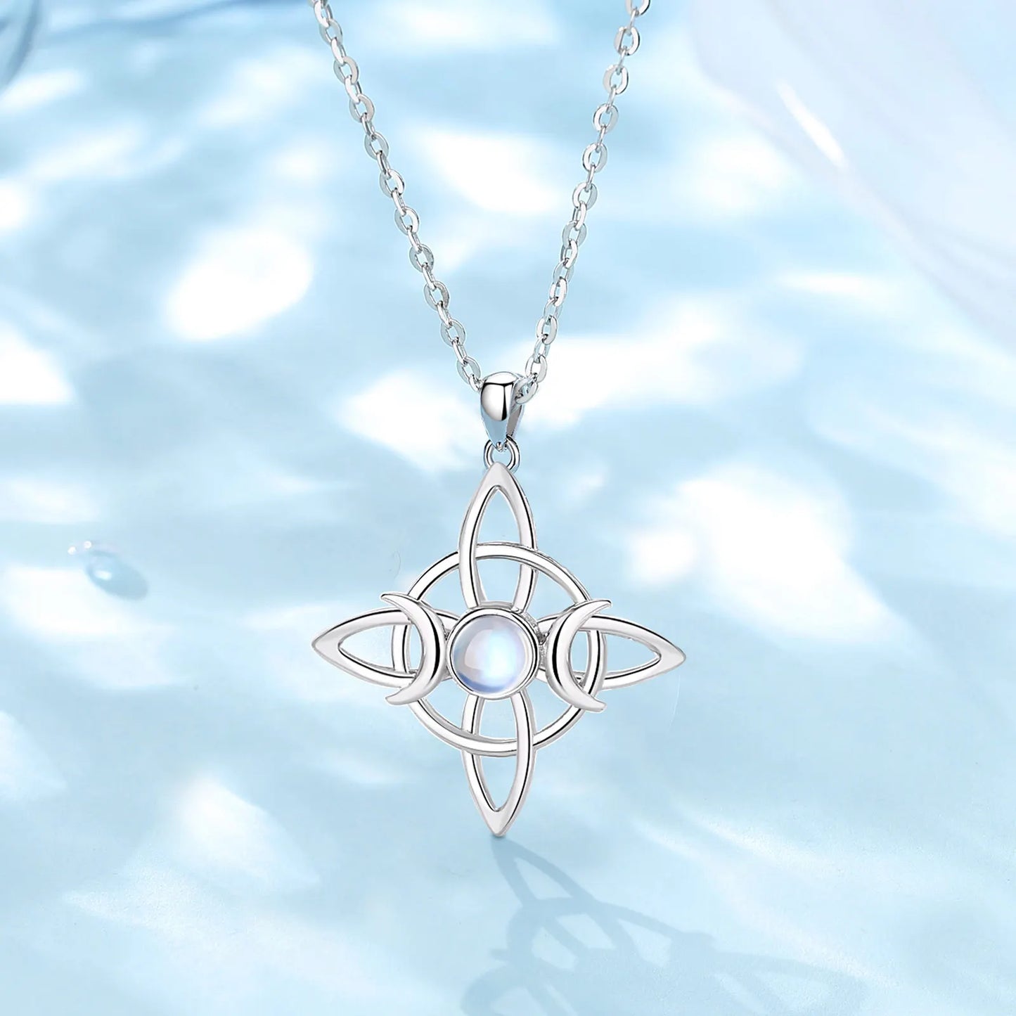 925 Sterling Silver Celtic Triple Moon Moonstone Necklace