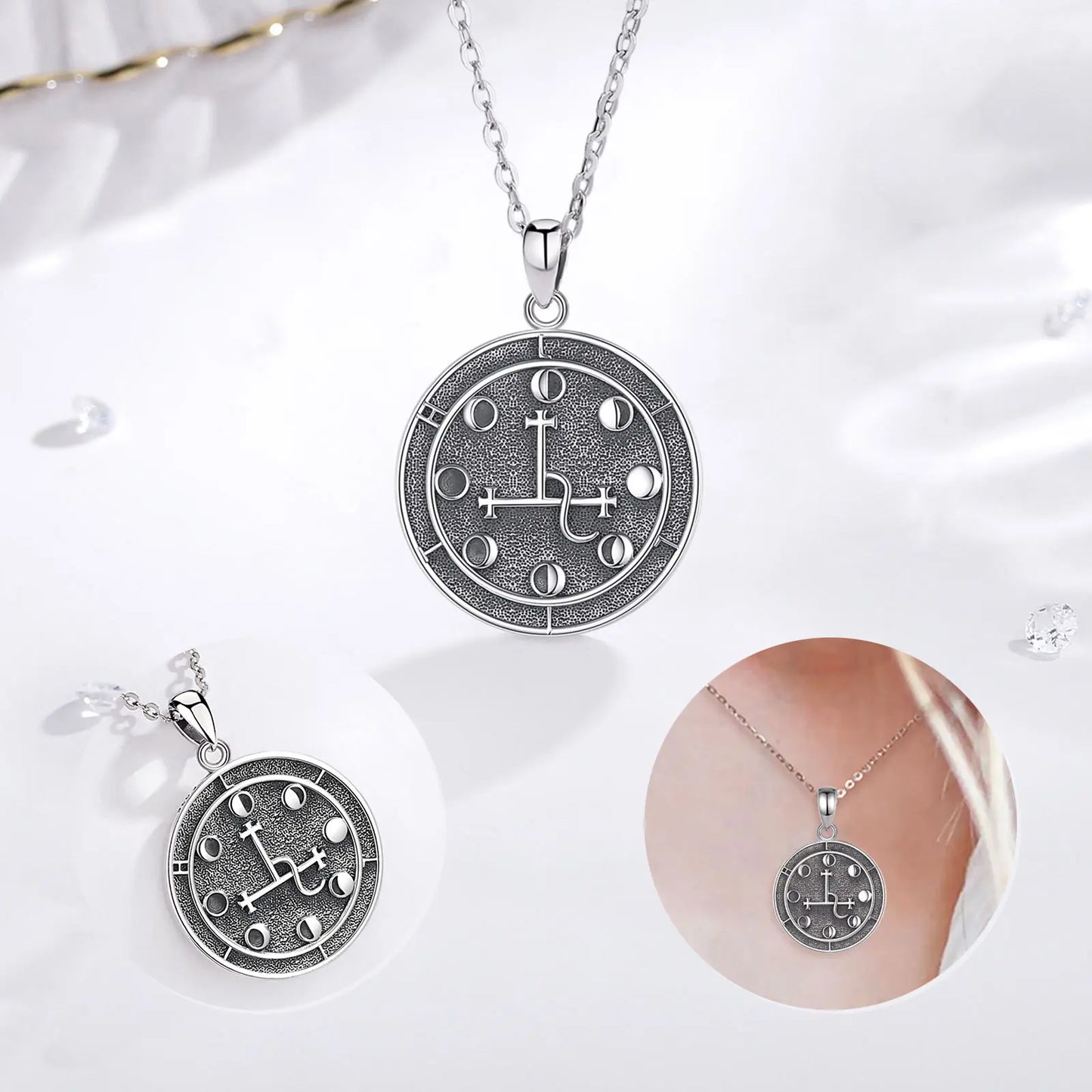 925 Sterling Silver Lilith Moon Phase Amulet Necklace