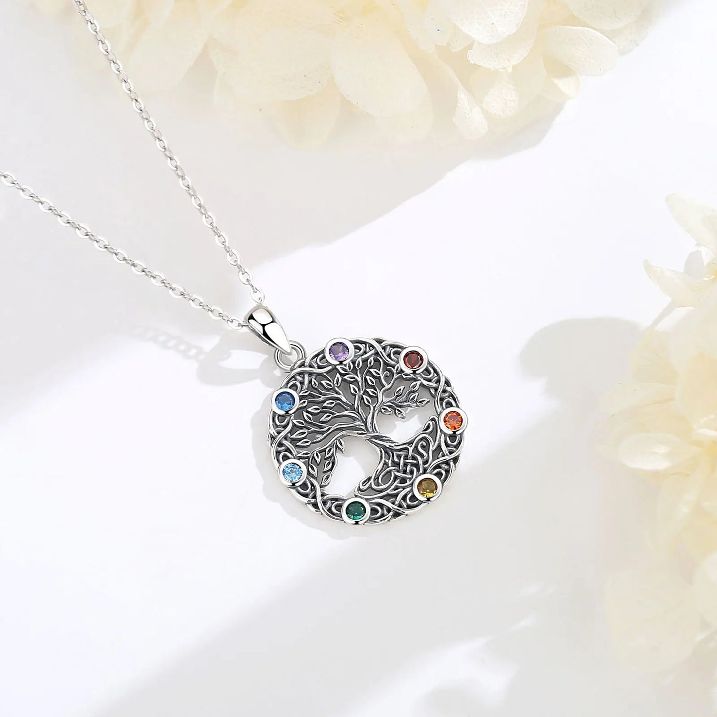 925 Sterling Silver Tree of Life Chakra Necklace