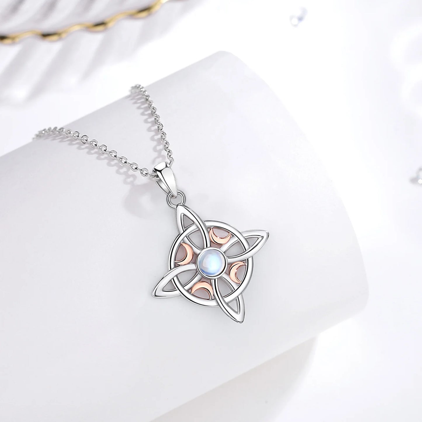 925 Sterling Silver Witch Celtic Knot Moonstone Necklace