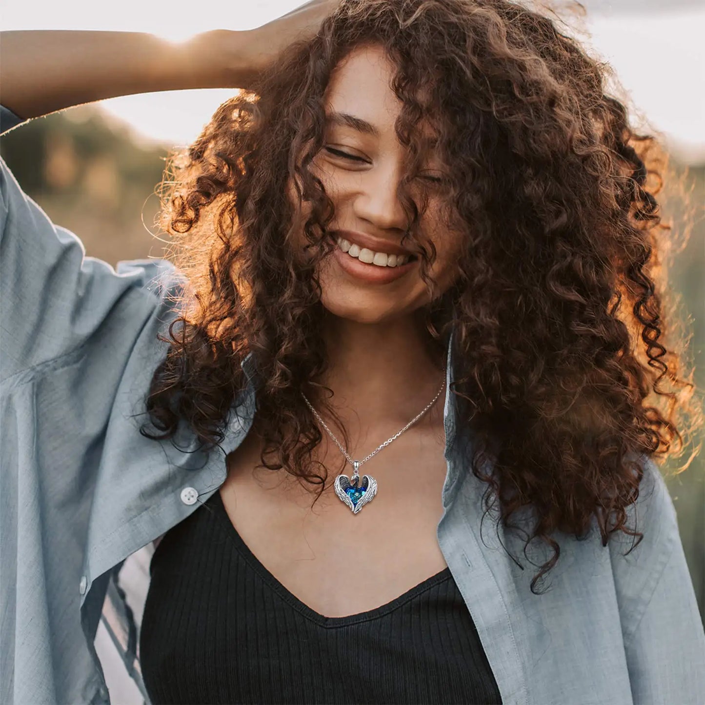 925 Sterling Silver Blue Austrian Crystal Phoenix Heart Necklace