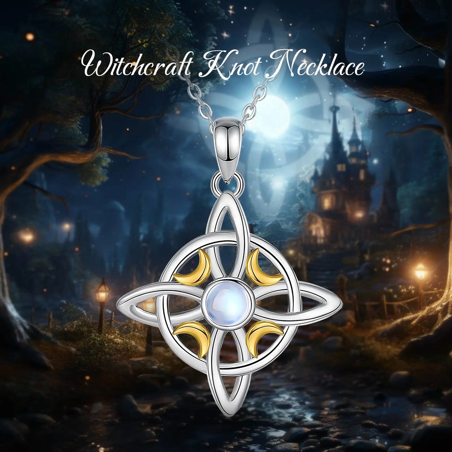 925 Sterling Silver Witch Celtic Knot Moonstone Necklace