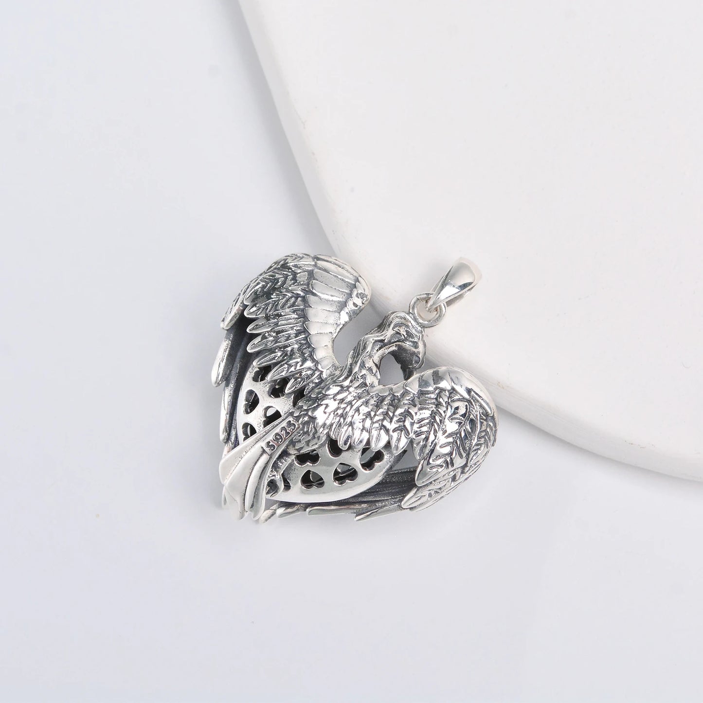 925 Sterling Silver Blue Austrian Crystal Phoenix Heart Necklace