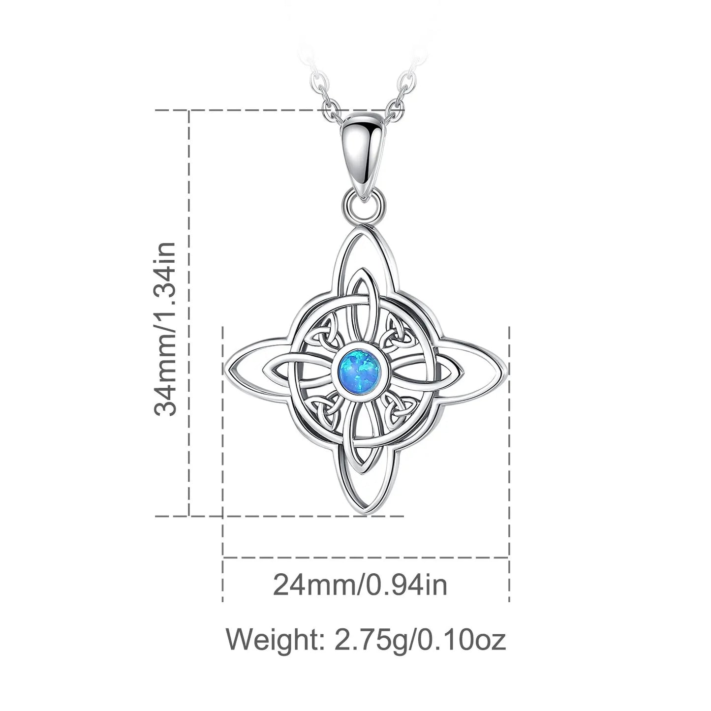 925 Sterling Silver Opal Witch Celtic Knot Necklace