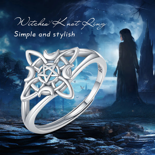 925 Sterling Silver Celtic Knot Pentagram Adjustable Ring