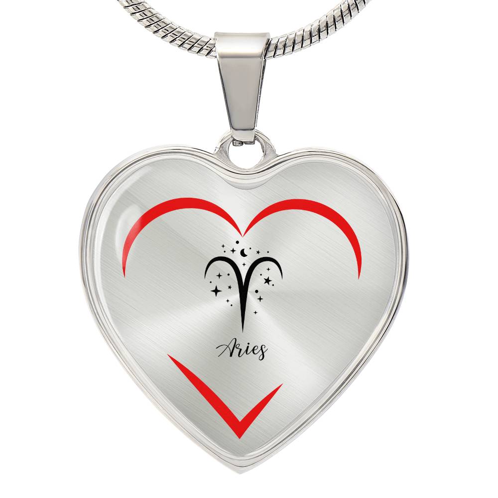 Aries Zodiac Graphic Heart Necklace