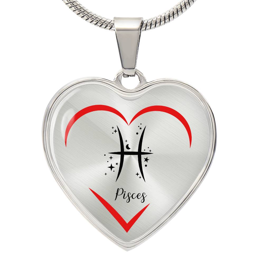 Pisces Zodiac Graphic Heart Necklace