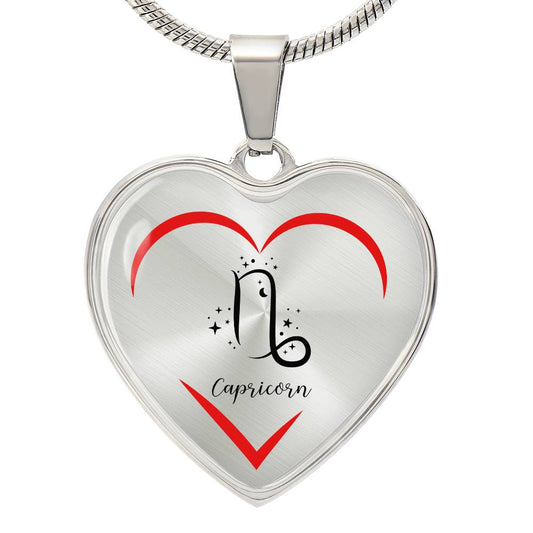 Capricorn Zodiac Graphic Heart Necklace