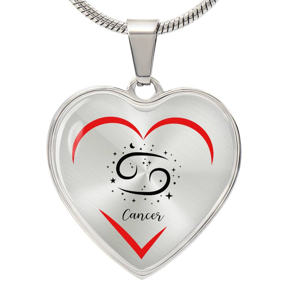 Cancer Zodiac Graphic Heart Necklace