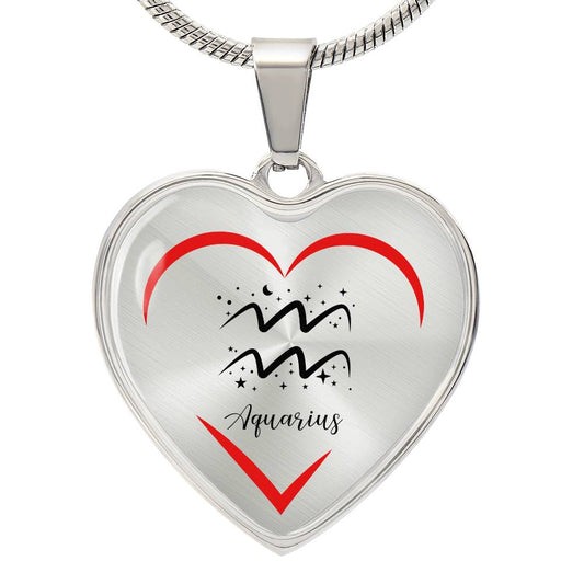 Aquarius Zodiac Graphic Heart Necklace