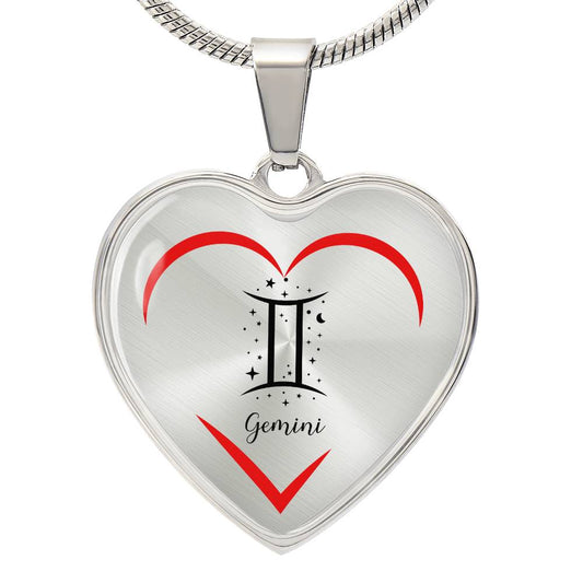 Gemini Zodiac Graphic Heart Necklace