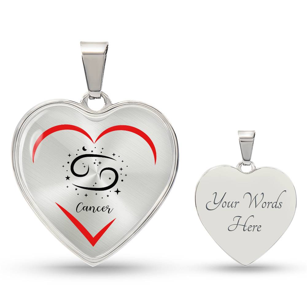 Cancer Zodiac Graphic Heart Necklace