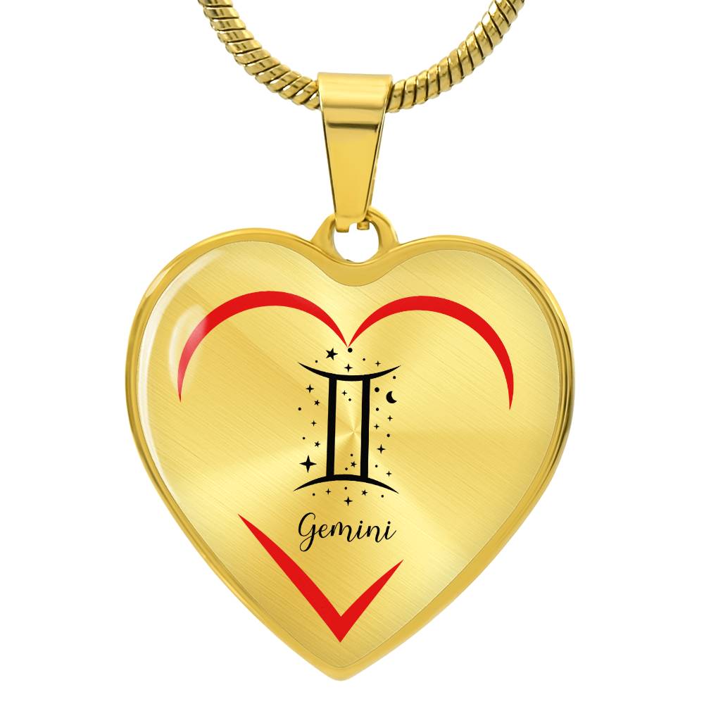 Gemini Zodiac Graphic Heart Necklace