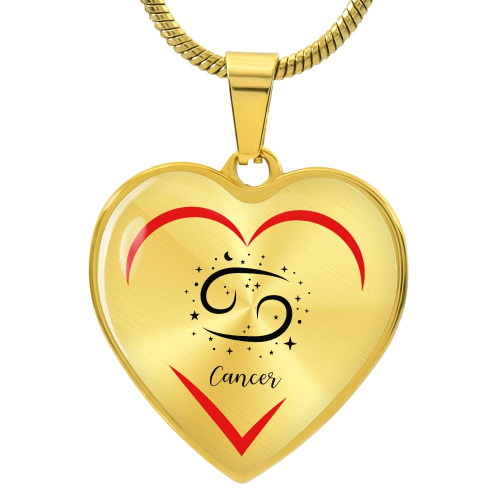 Cancer Zodiac Graphic Heart Necklace