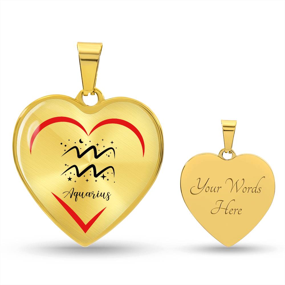 Aquarius Zodiac Graphic Heart Necklace