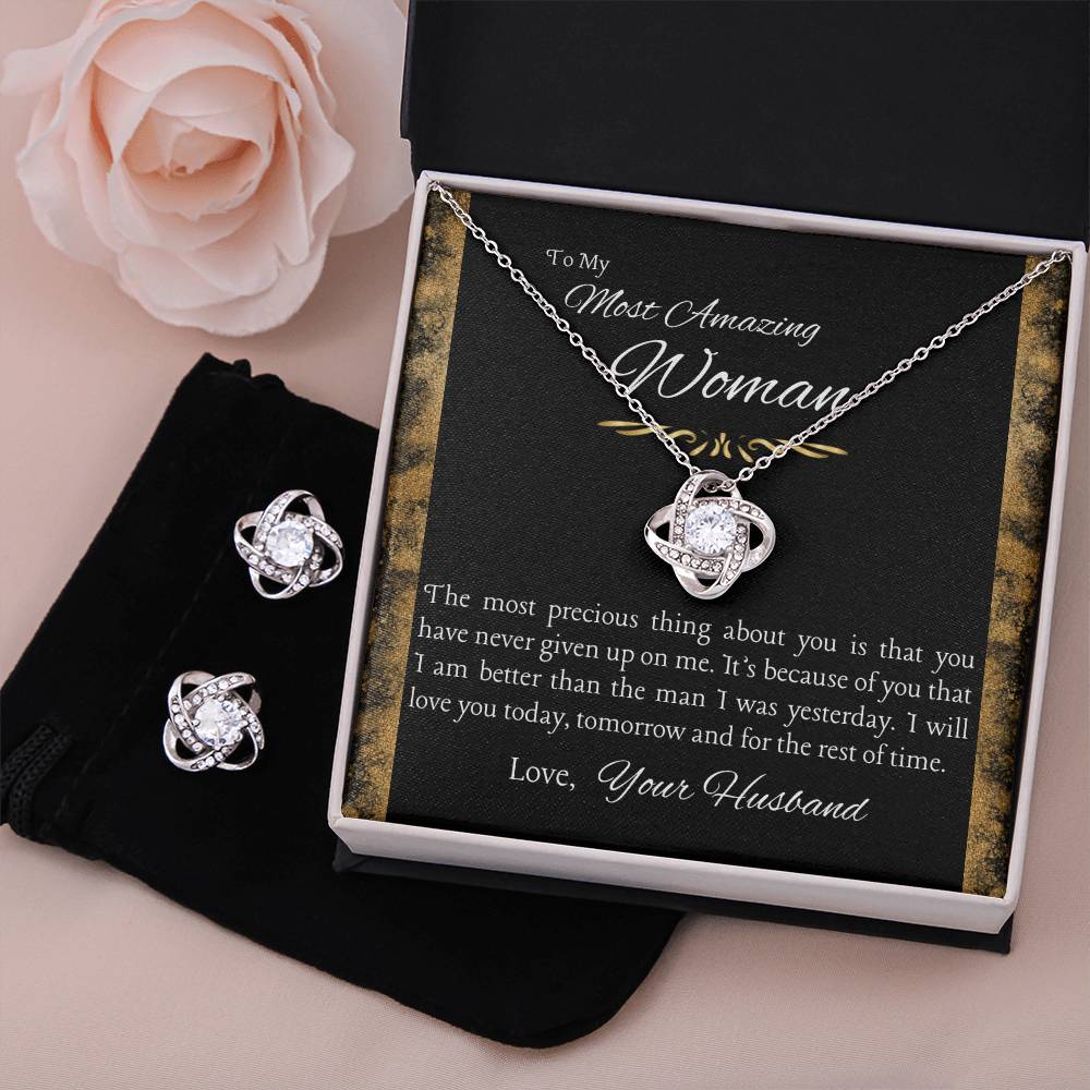 To My Most Amazing Woman - Most Precious Thing About You Necklace And Earring Set