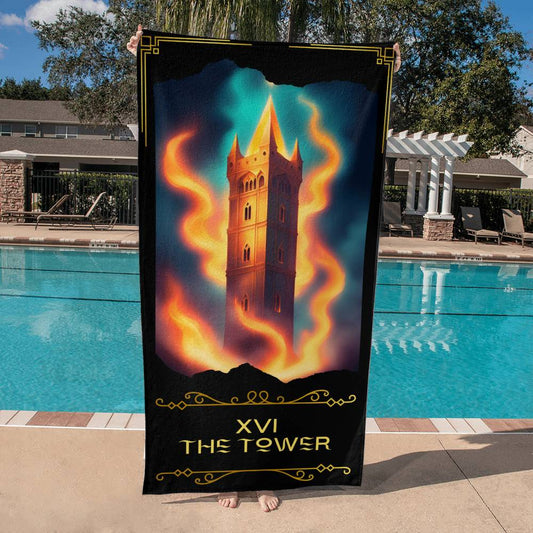 The Tower Tarot Card Beach Towel