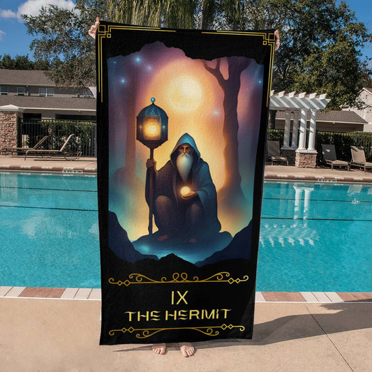 The Hermit Tarot Card Beach Towel