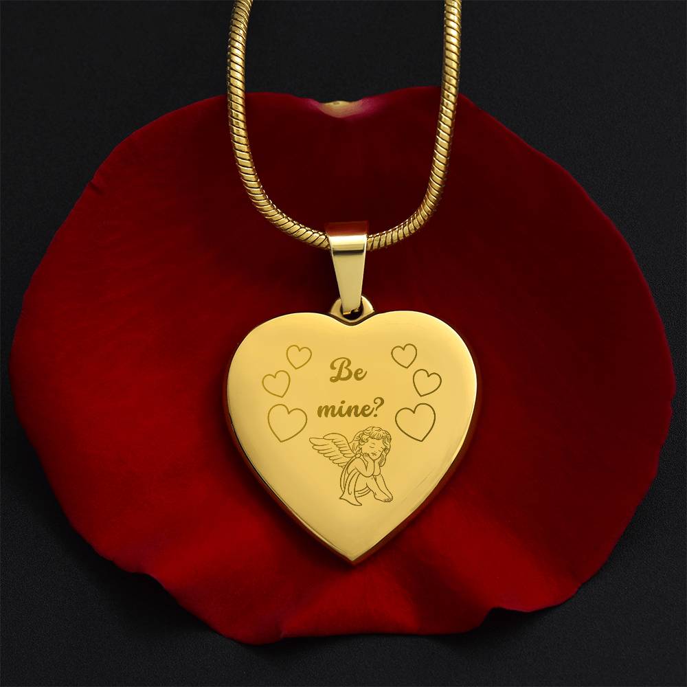 Valentine's Little Cherub "Be Mine?" Engraved Necklace